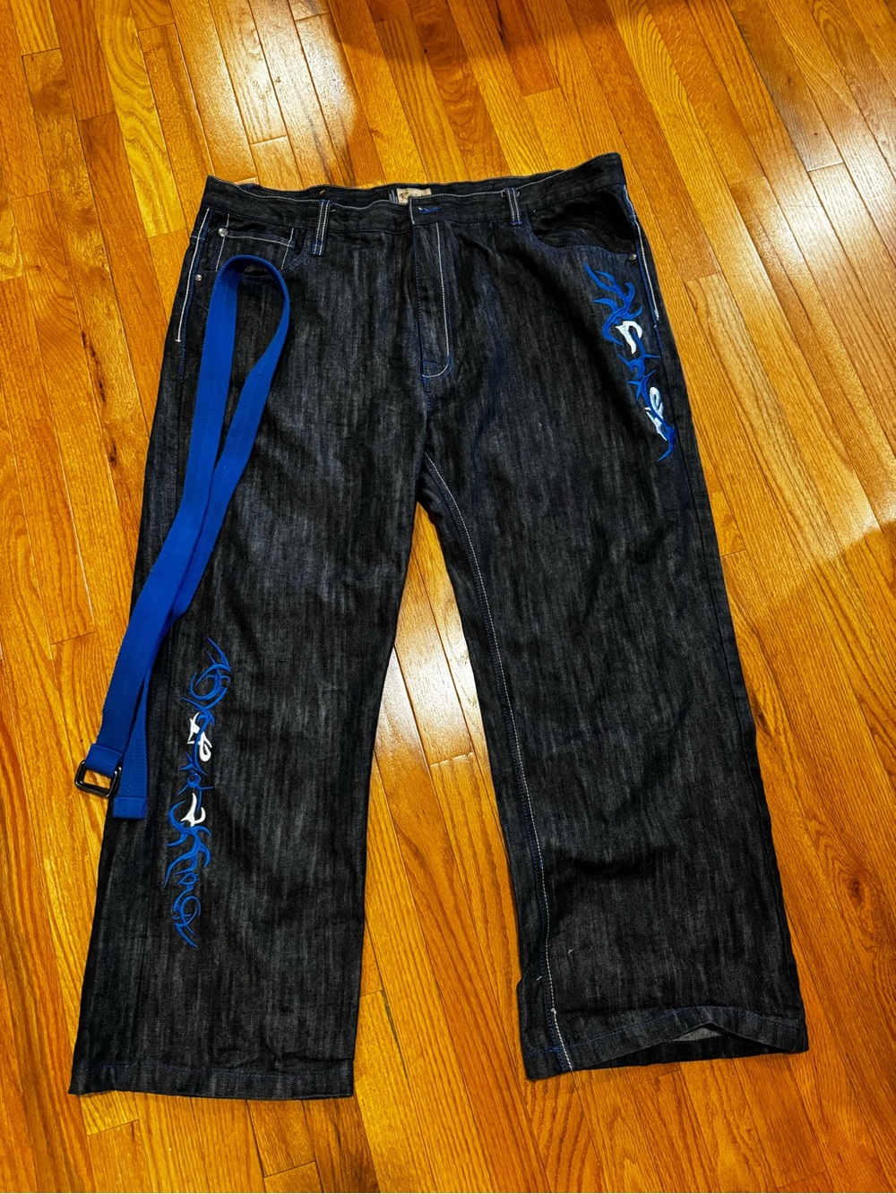 Vintage black and blue embroidered Russo jeans